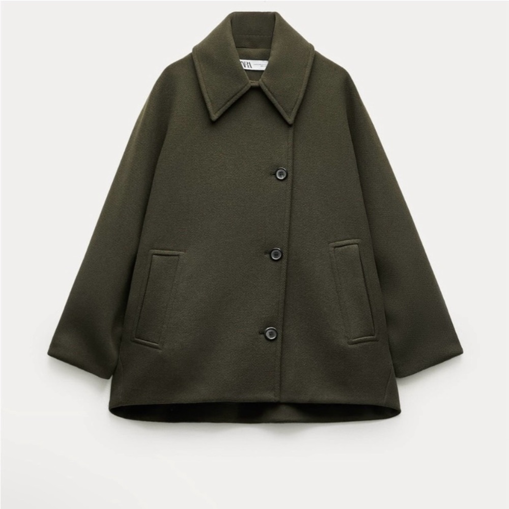 Zara Wool Blend Coat XS/S Olive